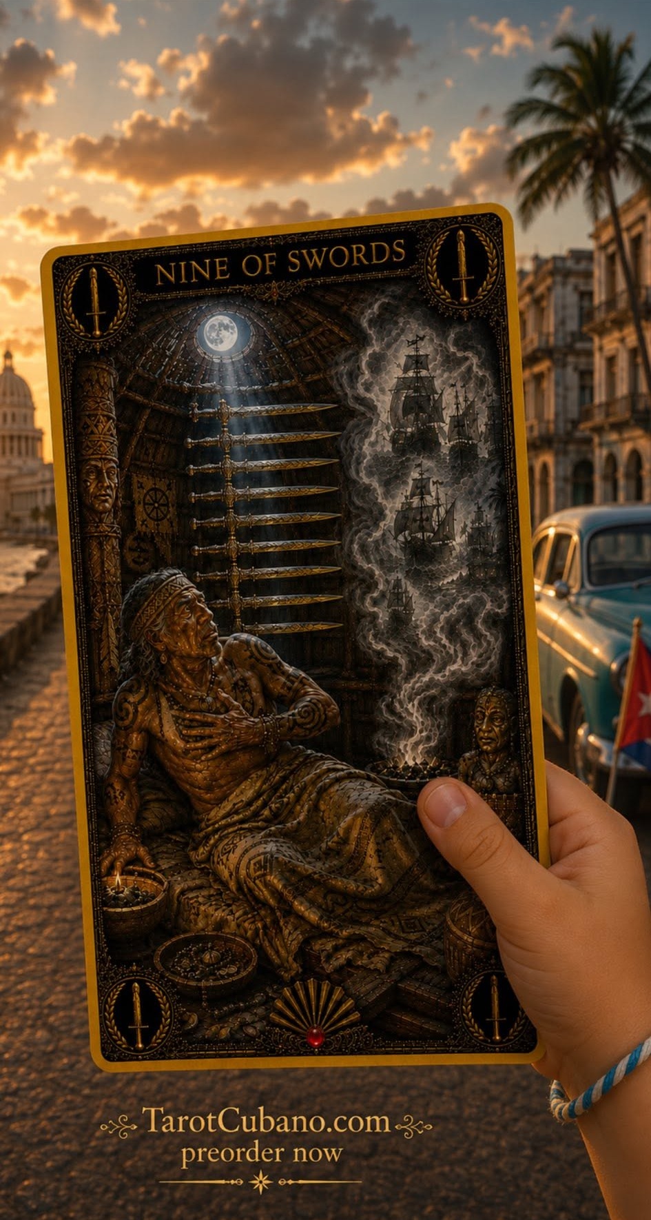 Nine of Swords Tarot Cubano
